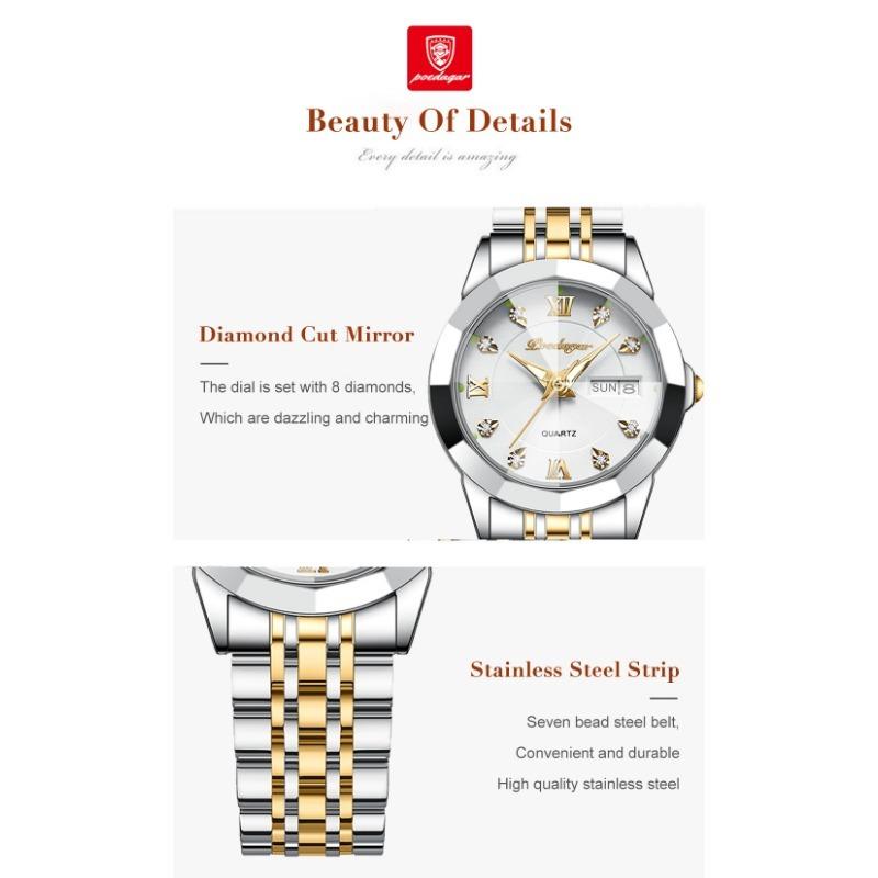 POEDAGAR Luxury Ladies Wristwatch Luminous Waterproof Date Week Woman Dress Watches Stainless Steel Watch Quartz Clock+Box