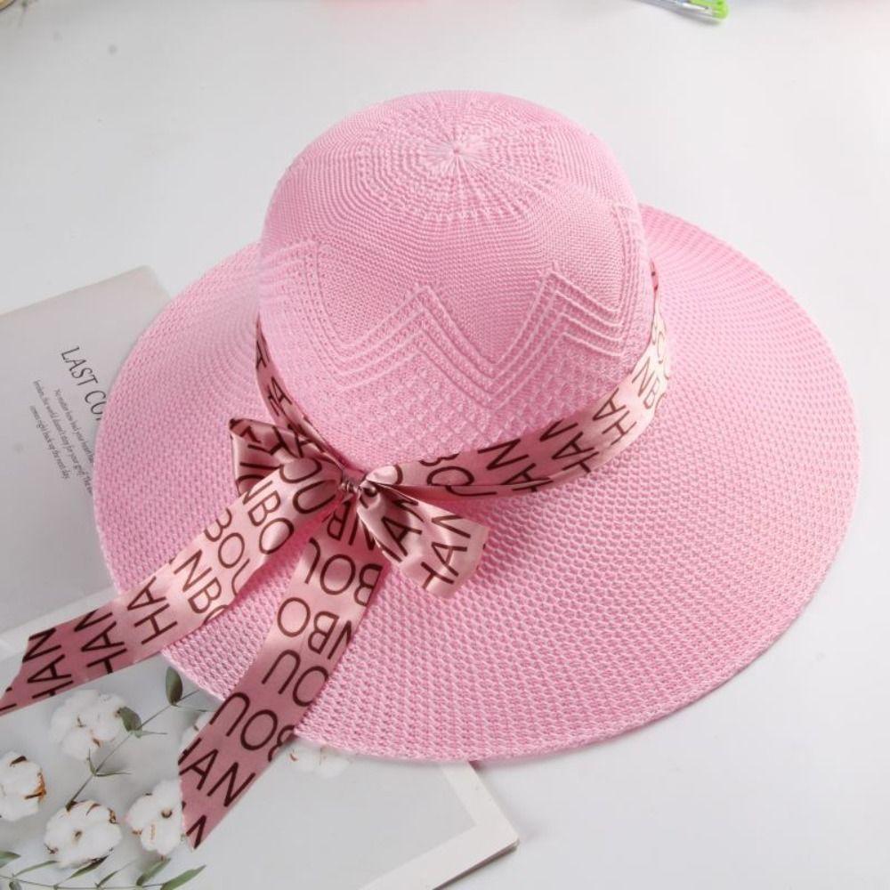 

Соломенная шляпа с защитой от УФ-лучей, шляпа-ведро с широкими полями, простая пляжная кепка, для занятий спортом на открытом воздухе розовый