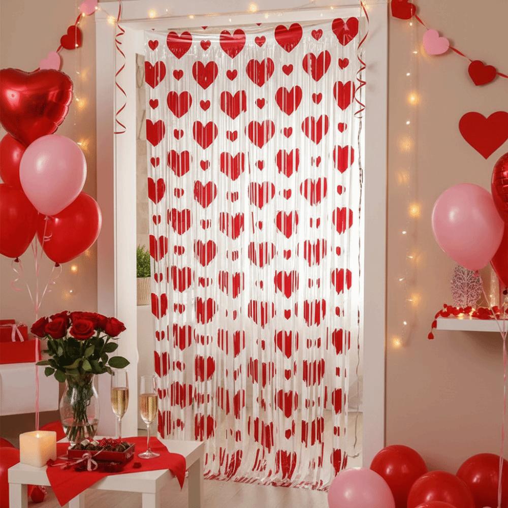Heart Pattern Love Rain Curtain Foldable Hanging Valentine's Day Party Backdrop Widely Application Easy To Install