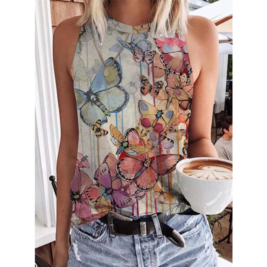 Summer Butterfly 3D Print Tank Tops Women Fashion New Streetwear Oversized O-Neck Vest Off Shoulder Sleeveless Woman Camisole