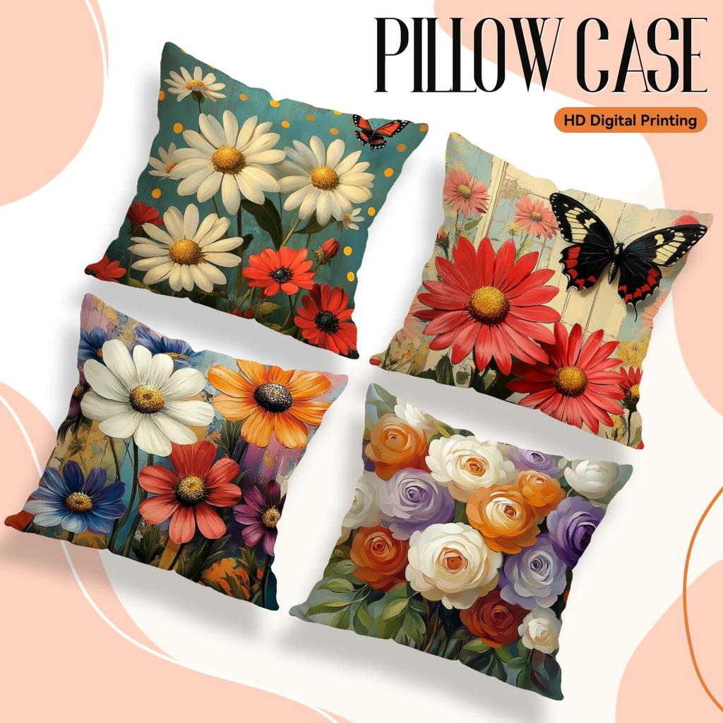 Vivid Butterfly Flowers Pillowcase Cushion Polyester 45X45Cm Throw Pillow Cover Sofa Chair Cushion Cover Pillowslip Home Decor