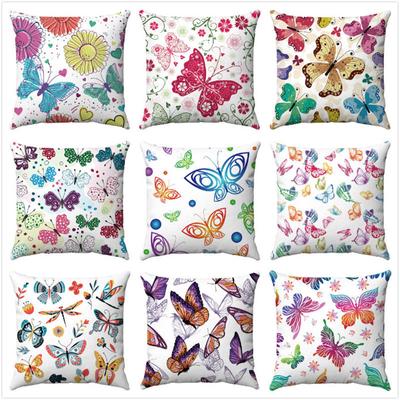 Seamless Watercolor Butterfly Digital Printing Short Plush Pillow Covers for Car Sofa Office Cushion Cover Home Goods 60x60cm