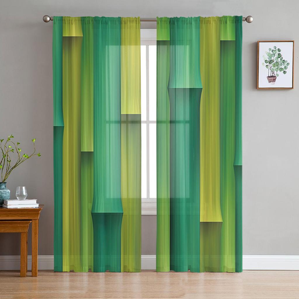 Bamboo Tree Green Plant Sheer Curtains for Living Room Transparent Tulle Window Curtain Bedroom Kitchen Home Decor Veil Drapes