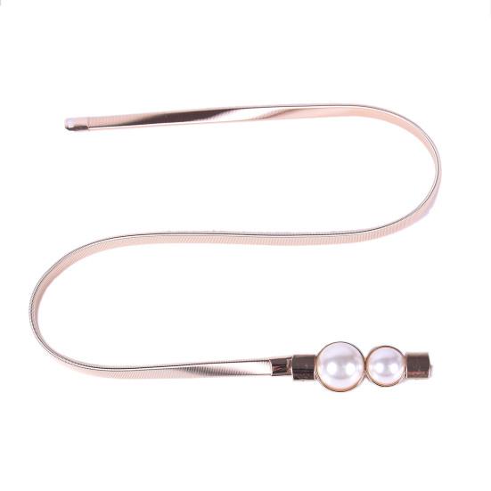 Women Summer Belt Metal Elastic Waist Chain Faux Pearl Decor Elegant Round Metal Waist Belt Garment Accessories