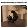 Cat Statue with Metal Tray Geometric Modern for Living Room