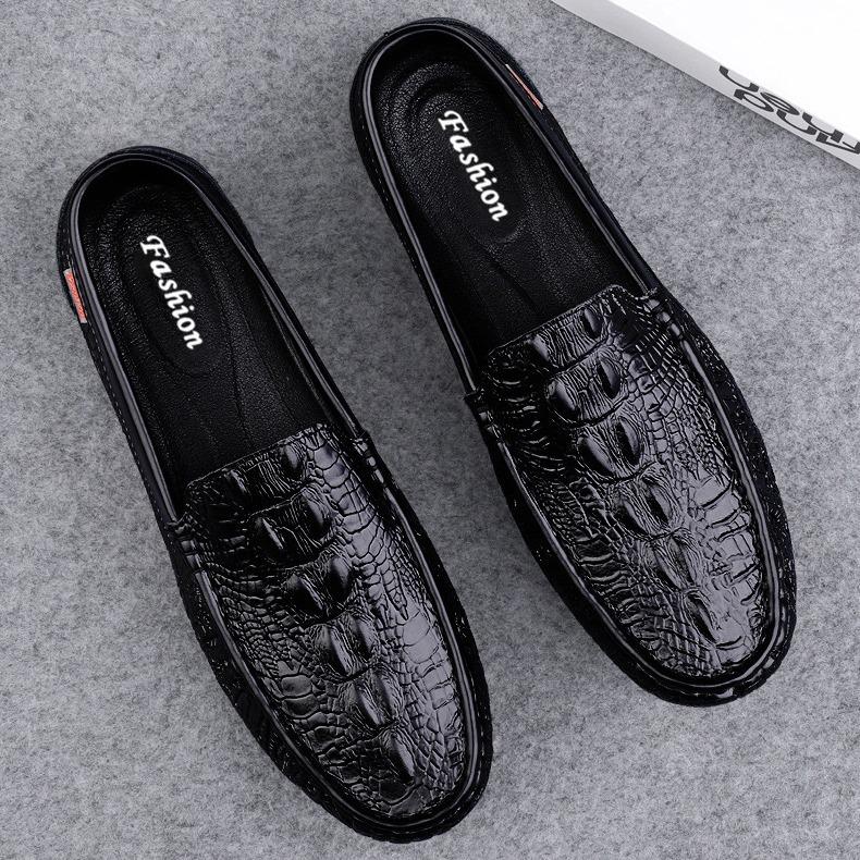 New Men's Shoes Crocodile Leather Loafers Genuine Leather Versatile Leather Shoes Four Seasons High-end Trendy Brand Casual Doudou Shoes Men's One