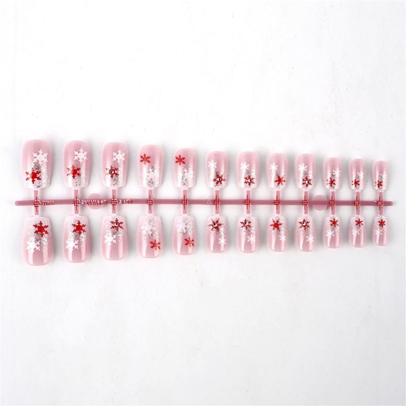 Christmas Fake Nail Square Press on Nail Snowflake Acrylic Nail Full Cover False Nail Stick on Nail Artificial Nail