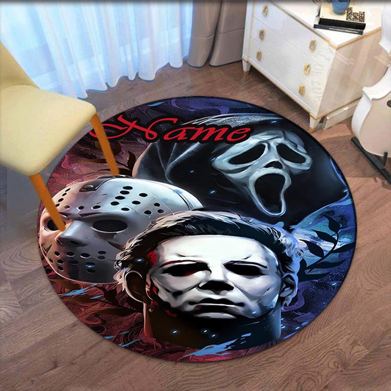 Custom Name Halloween horror Printed Round Rug Carpet Chair Rug Area Rug Entryway Doormats,for Office Chair Living Room Bedroom Kitchen Room.