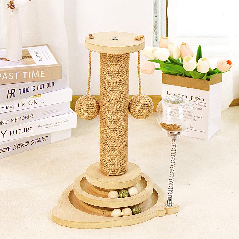 Poste Arranhador Durável de Sisal para Gatos com Varinha de Brincar – Brinquedo de Auto-Diversão para Aliviar o Tédio