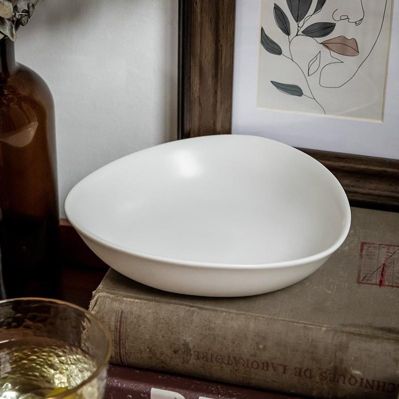 Brooke White Triangle Plate Good-Looking Fruit Plate Irregular Plate Ceramic Deep Plate Salad Bowl Export