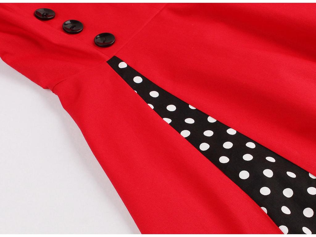 Women's Retro Gothic Red Polka Dot Swing Dress - 1950s Style