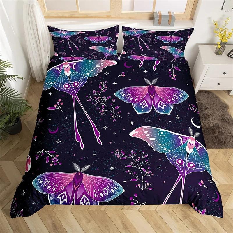 Death Moth Duvet Cover Set Queen Size Gothic Skull Boho Comforter Cover Black And White Skeleton Decorative Soft Bedding Set