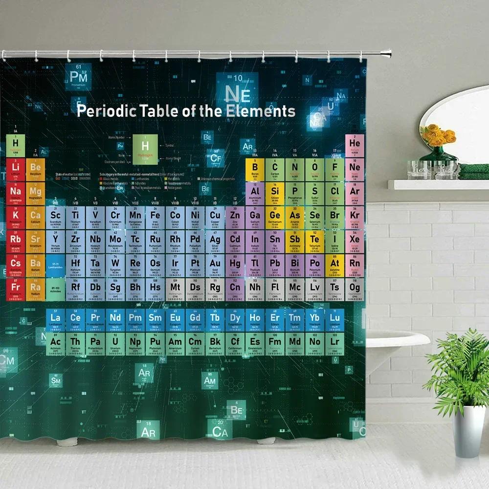 Periodic Table Of Elements Shower Curtain In The Bathroom Decor Chemical Form Digital Print Waterproof Cloth Curtains With Hooks