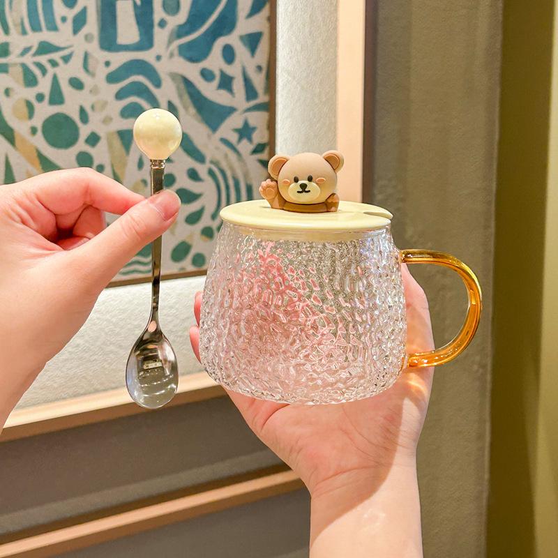 Hochwertiges süßes Bärenglas mit Deckel Löffeltasse für Mädchen zum Wassertrinken Becher mit großer Kapazität Kaffeetasse für Paare