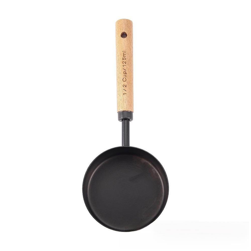 8-Piece Stainless Steel Measuring Cup & Spoon Set with Titanium Gold & Wooden Handles