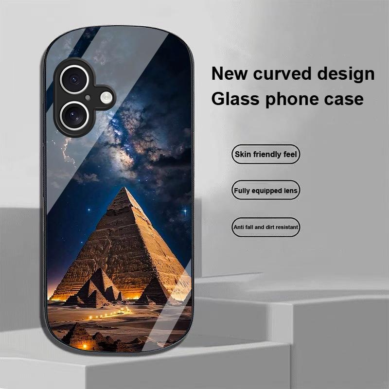 Pyramid Starry Sky For Apple IPhone 16 11 13 15 14 Pro Max 12 Mini 7 8 Plus XR X XS Elliptical Shaped Tempered Glass Phone Case