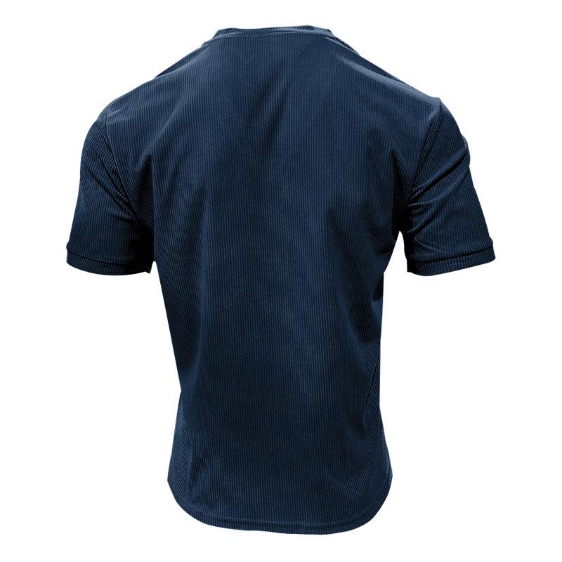 Men's V-neck Slim Fit Corduroy Casual Short Sleeve T-shirt, Solid Color