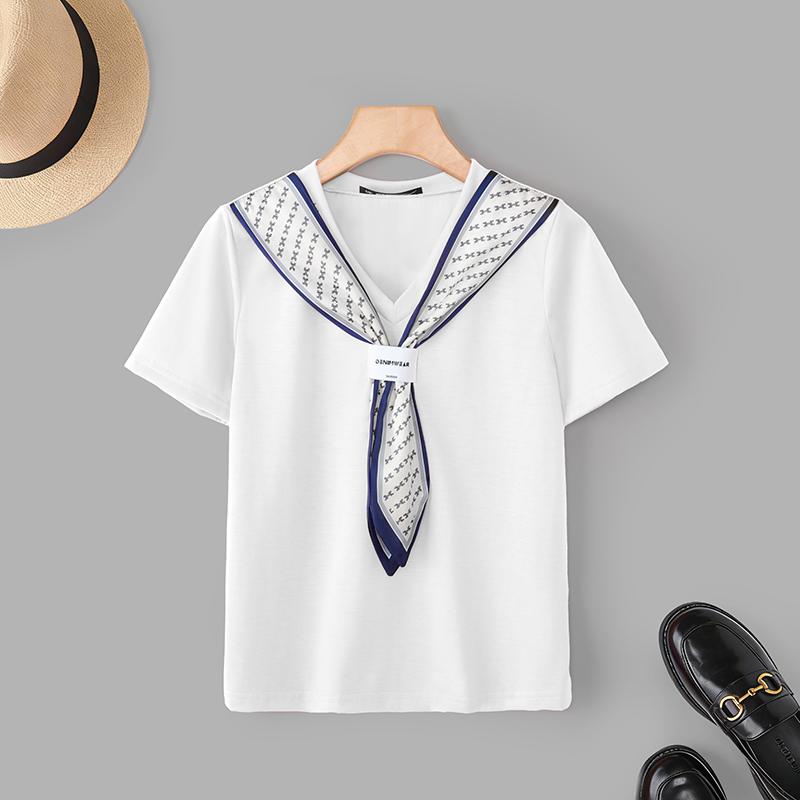 ZANZEA Women Casual Round Neck Print Patchwork Round Neck Summer Short Sleeve T-Shirts M белый