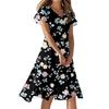 Women's Casual Fashion Flower Print Dress V Neck Short Sleeve Short Skirt