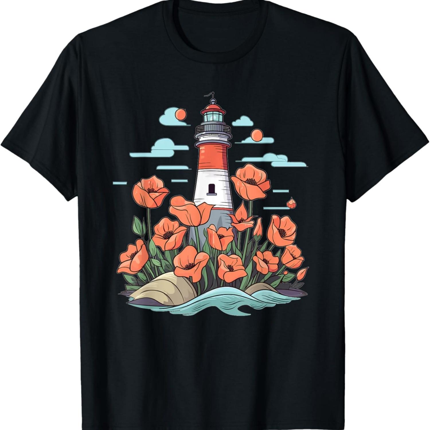 

Aesthetic Lighthouse With Flowers I Lighthouse T-Shirt XXXXXL