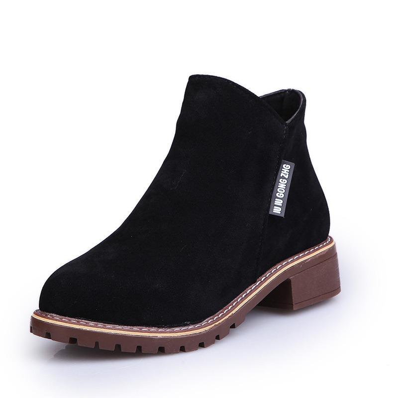 New Short Tube Retro Matte Short Boots Women's Thick Heel Flat Bottom Martin Boots Side Zipper Women's Shoes No Box Hair