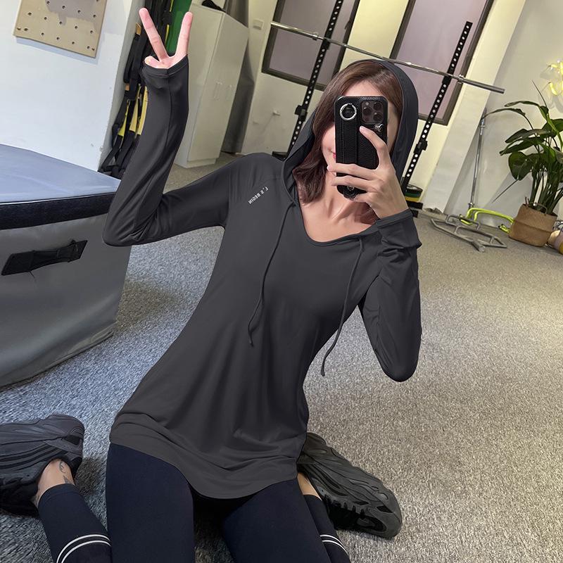 Women's Quick-Dry Yoga Hooded Sweatshirt - Loose Fit, Hip-Covering, Long Sleeve Fitness Top