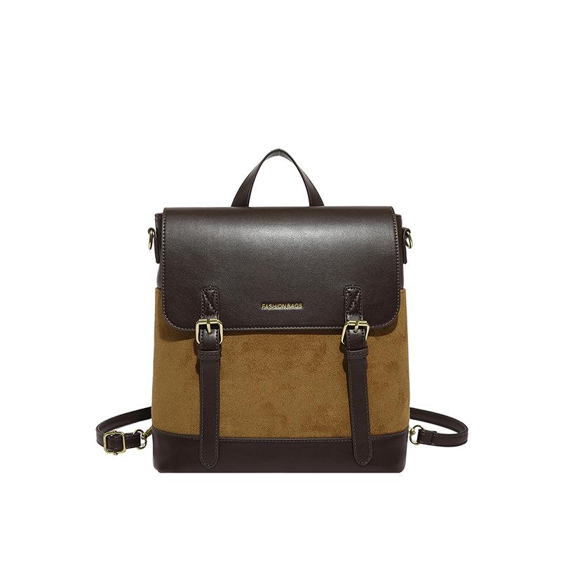 

Винтажный женский рюкзак с цветными блоками - Большая вместимость для путешествий и школы (Издание 2025 г.) коричневый