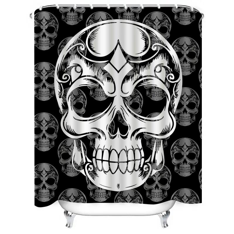 Tuniu Totenkopfmuster Duschvorhang Schwarz Grau Gotisch Horror Zimmerdekor Badezimmervorhang