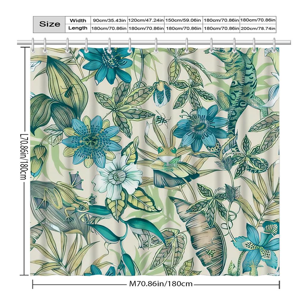 1Pc Green Leaf Shower Curtain Bathroom Decor With Artistic Tropical Leaf Pattern, Shower Curtain For Bathrooms