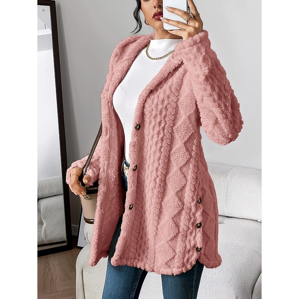 Autumn-Winter Warm Fashion Jacquard Plush Hooded Cardigan Coat