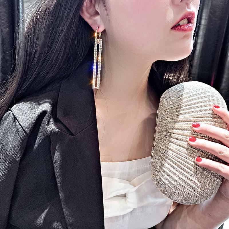 Fashion Long Geometric Drop Earrings Luxury Gold Copper Color Rectangle Rhinestone Earring for Women Party Zircon Gift