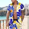 Floral Print Hawaiian Shirt Set 3D Print Casual Short Sleeve Beach Shorts Shirt Holiday Set