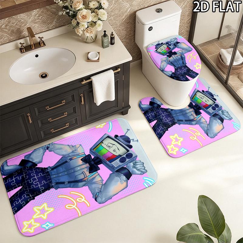 3Pcs Flannel Toilet Mat Set Mtdmr Puzzles Smg4 Bathroom Rug Bath Carpet Non Slip Home Decor