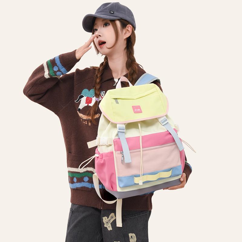 Travel Backpack Color Contrast Backpack Large Capacity Lightweight Student Schoolbag