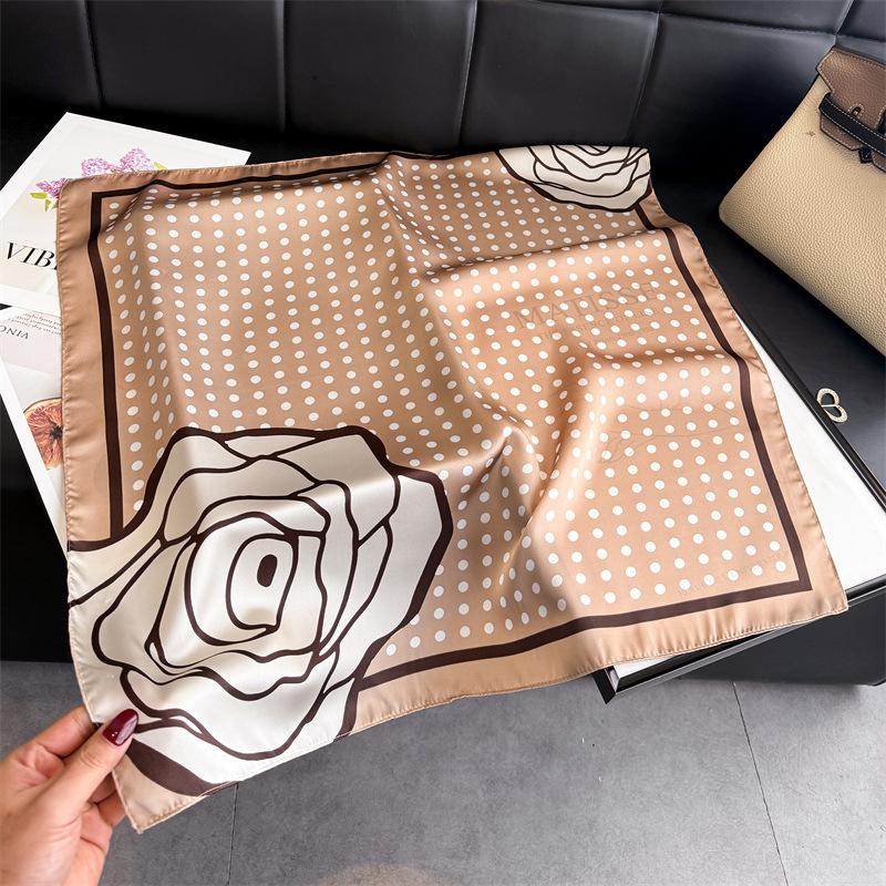 Flower polka dot simulation silk printing women's silk scarf square scarf high-end shawl sunscreen neck scarf headscarf scarf