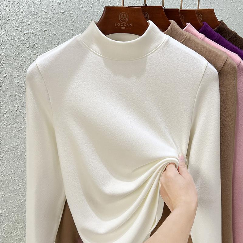 Crew neck German velvet bottoming shirt women's spring and summer new double-sided integrated velvet thickened slim-fitting long-sleeved inner top