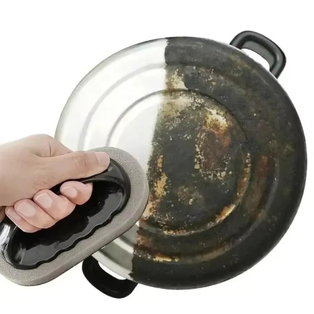 Reusable Emery Sponge Wipe With Handle Rust Grinding Brush Kitchen Pot Cleaning Tool