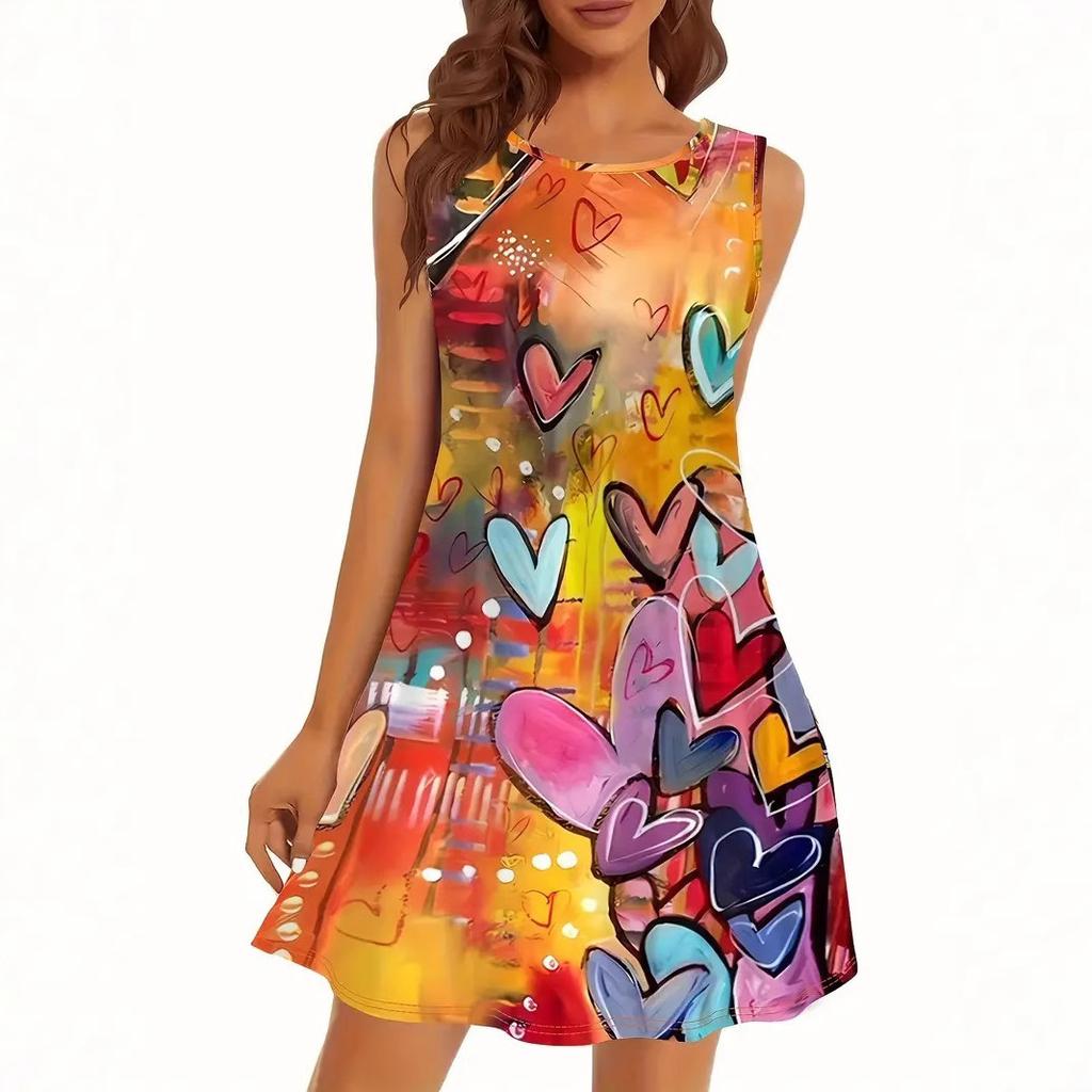 Abito estivo da donna senza maniche con stampa 3D Moda Versatile Traspirante Tendenza Casual