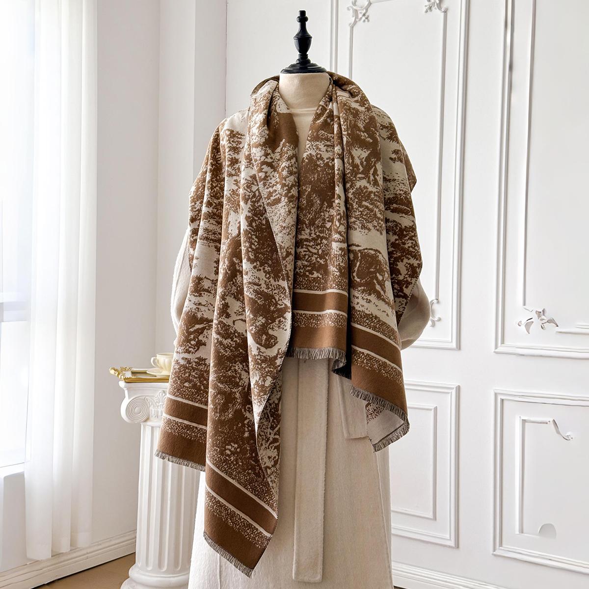 Luxe Dames Cashmere Sjaal - Winter Warm Met Kwastjes Gestreept Geprint Pashmina Sjaal, Foulard & Poncho gray