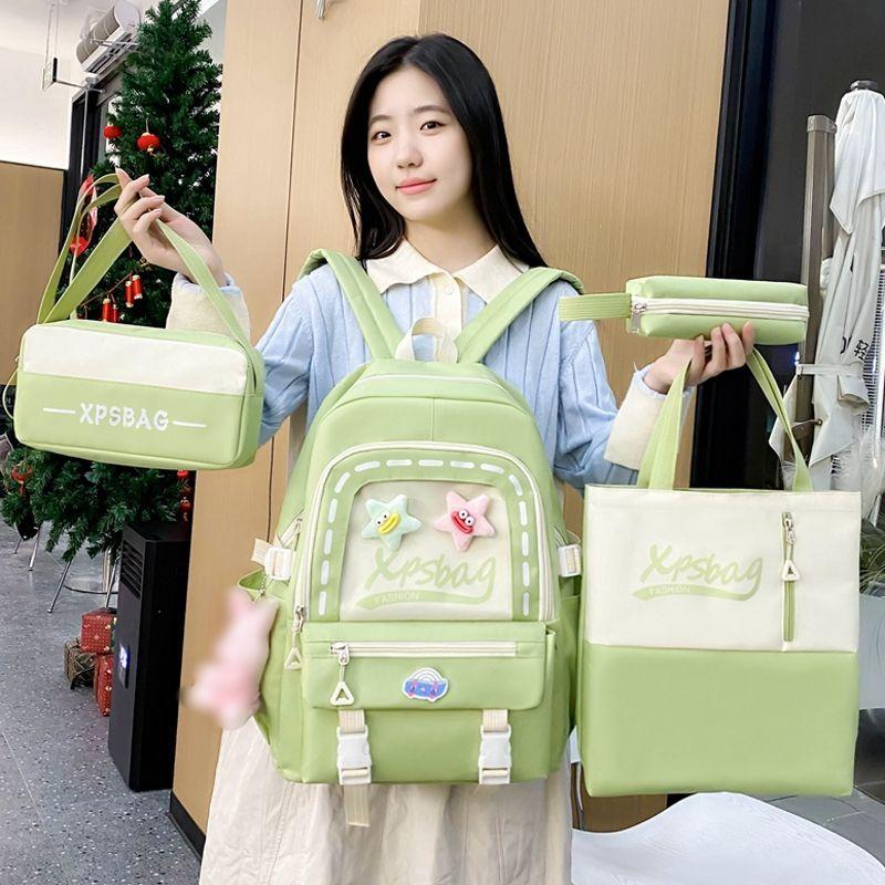 4 Piece Backpack Female Elementary School Students During The School Start Season  Large Capacity Girl Junior Backpack College Student Travel Bag Set