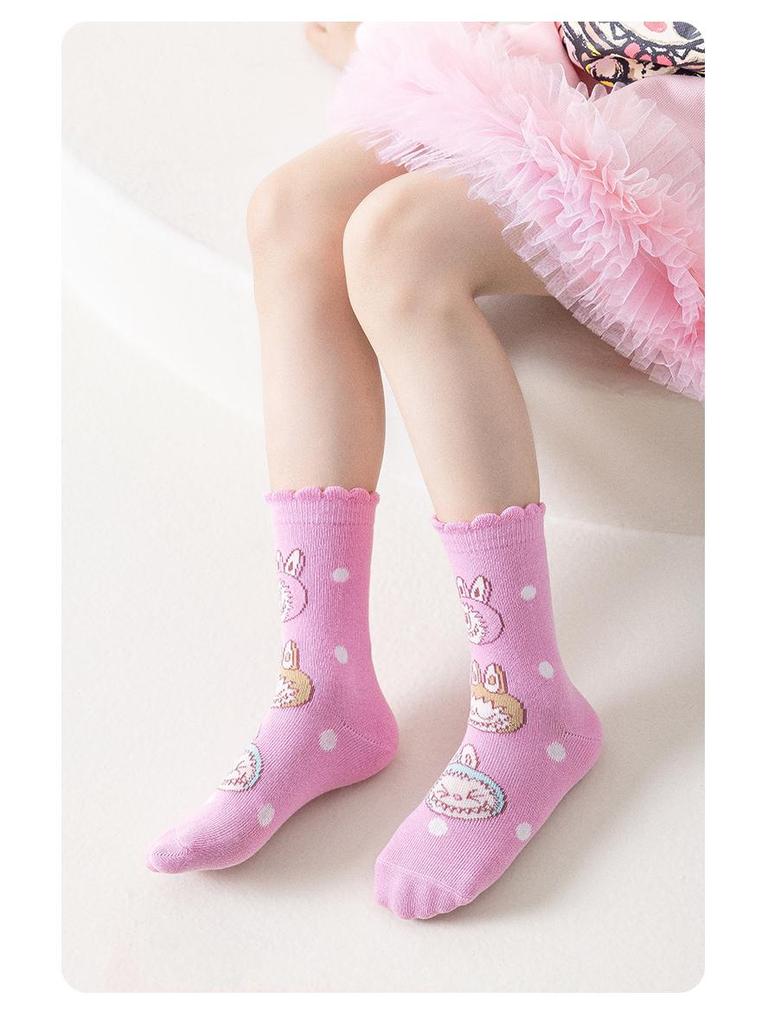 Labubu Niedliche Cartoon-Mittelwaden-Baumwollsocken für Mädchen - Frühlings-, Herbst- und Winterkollektion