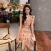 Holiday Style Summer New French Sweet Sleeveless Floral Temperament Waist and Thin Print Dress
