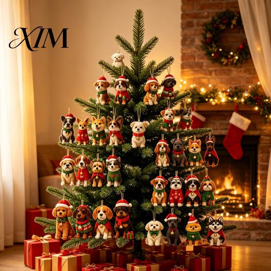 Reusable Double Sided Printed Acrylic Charms Dog Advent Calendar, 2D Breeds Ornaments, 24-Days Christmas Festive Home Window Car Rearview Mirror Decor