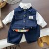 Chłopięcy wiosenno-jesienny zestaw odzieżowy z dżinsową kamizelką 2025: Modny 3-częściowy strój dla niemowląt