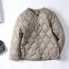 Clothing Autumn and winter rhombus round neck collarless light down jacket women's white duck down liner with casual jacket