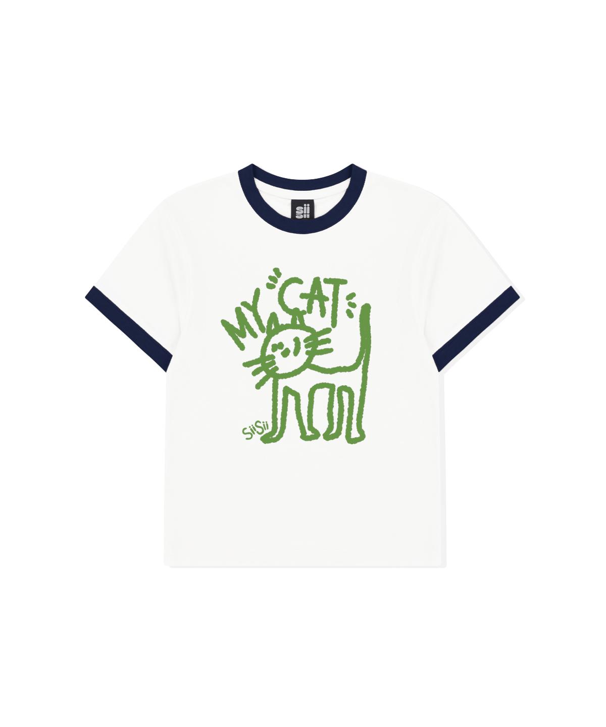 Page Cc My Cat Print Ringer Short Sleeve T-Shirt Navy M