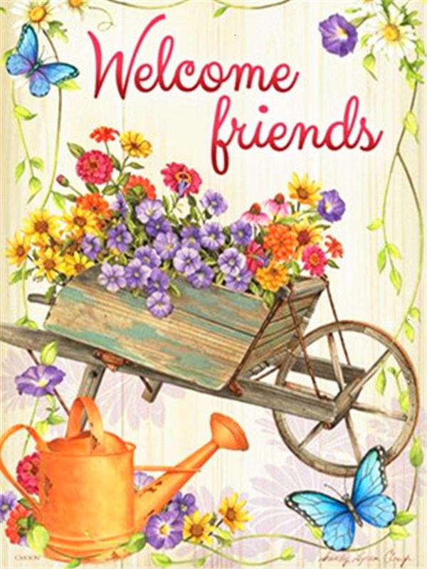Diamond Mosaic Welcome Text Full Drill Square Diamond Embroidery Flower Needlework Beaded Mosaic Bird 5D DIY Home Decor