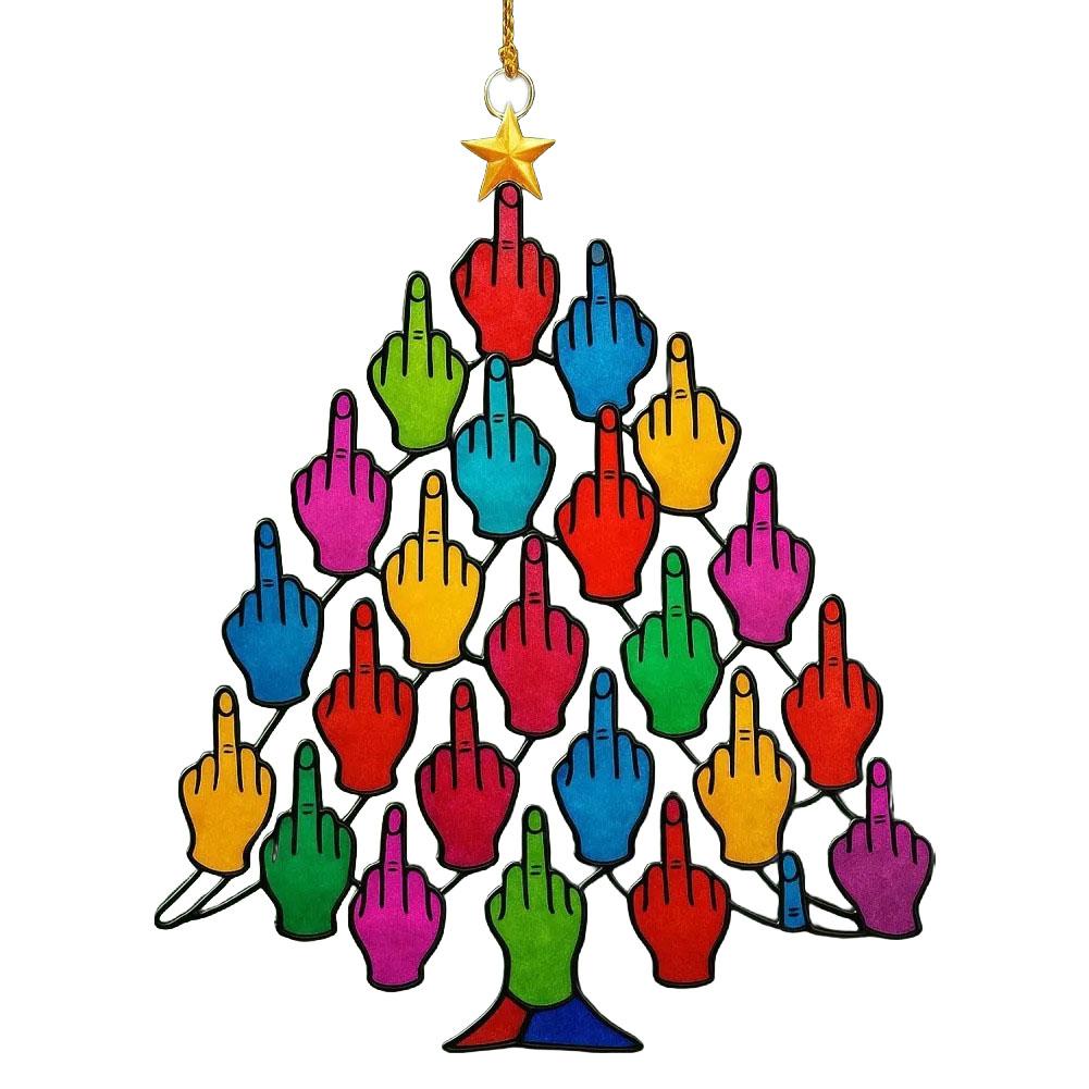 Middle Finger Christmas Tree Ornament Funny 2D Acrylic Colorful Middle Fingers Stacking Holiday Tree Hanging Ornament Home Decor