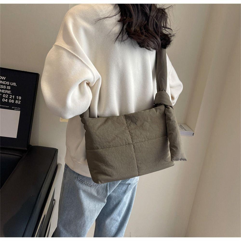 Solid Shoulder Messenger Bags Large Capacity Down Cotton Padded Shopping Bag Lightweight Quilted Totes for Women Girls