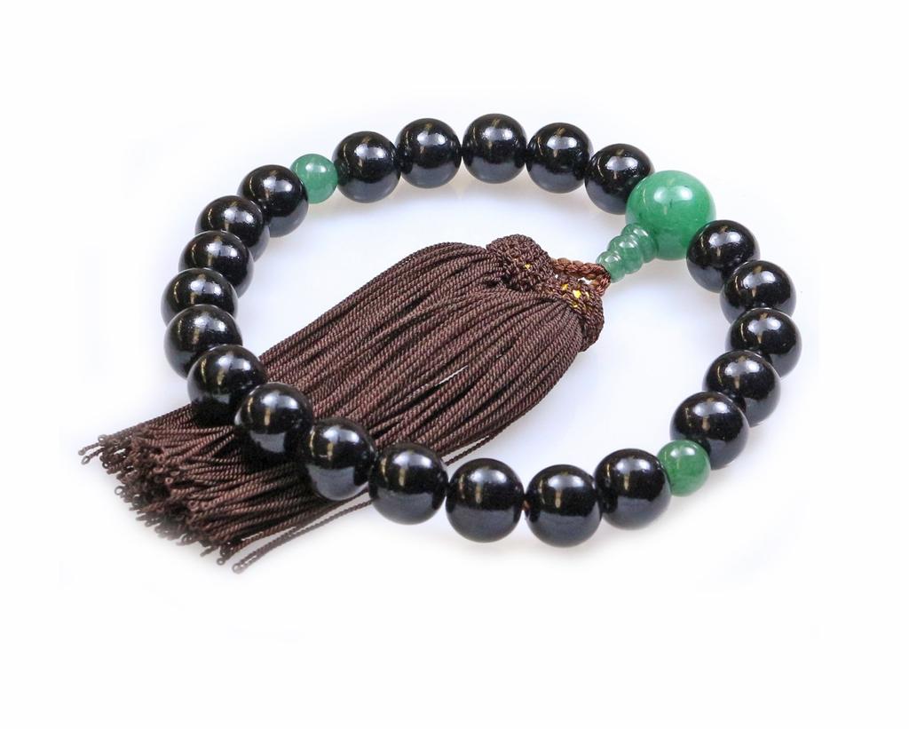 Nakago Founded in 1888 Kyoto prayer beads Ebony 22 beads Aventurine style Pure silk head tassel Comes with prayer beads bag men who can use all (For